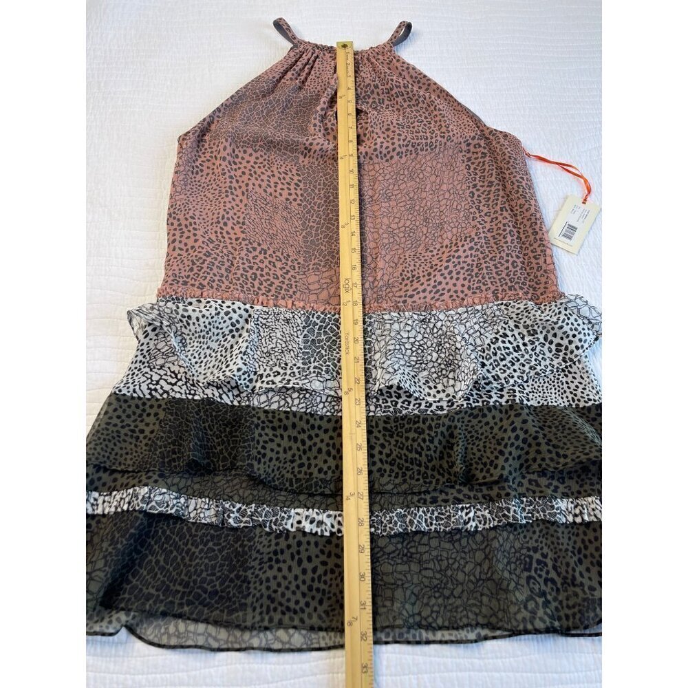 Ramy Brook Leomi Silk SZ L Animal Print Tiered Ruffle Lined Sleeveless Dress NEW - Picture 13 of 16